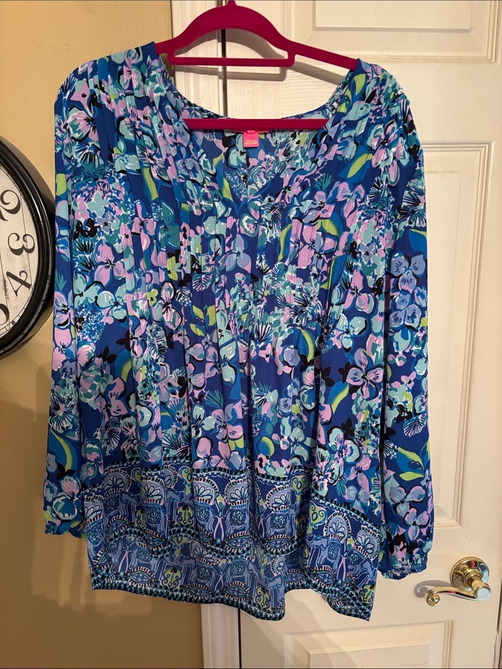 Lilly Pulitzer Blue Floral Tunic with purple  & Green Accents